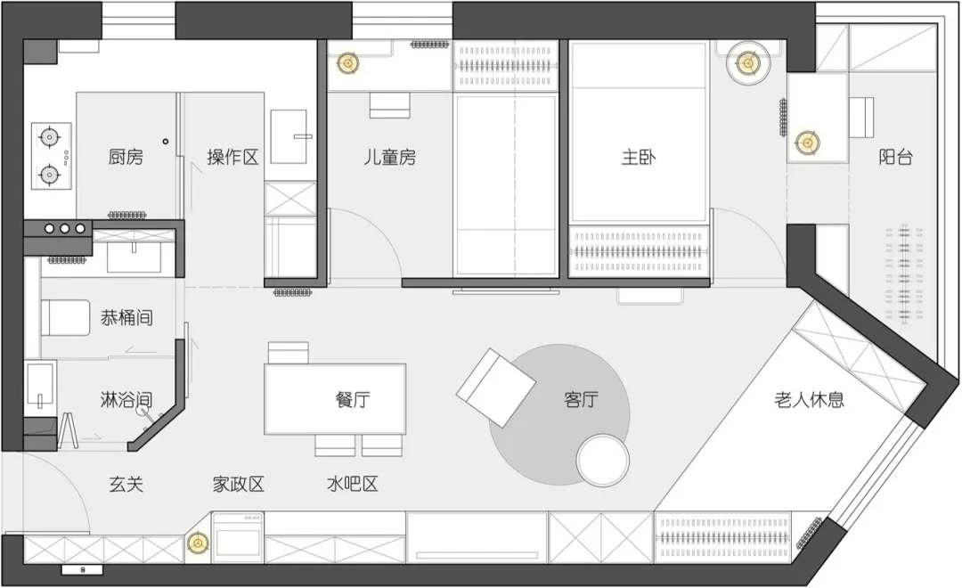 三代同堂的60㎡现代日式风小家，两居变三居