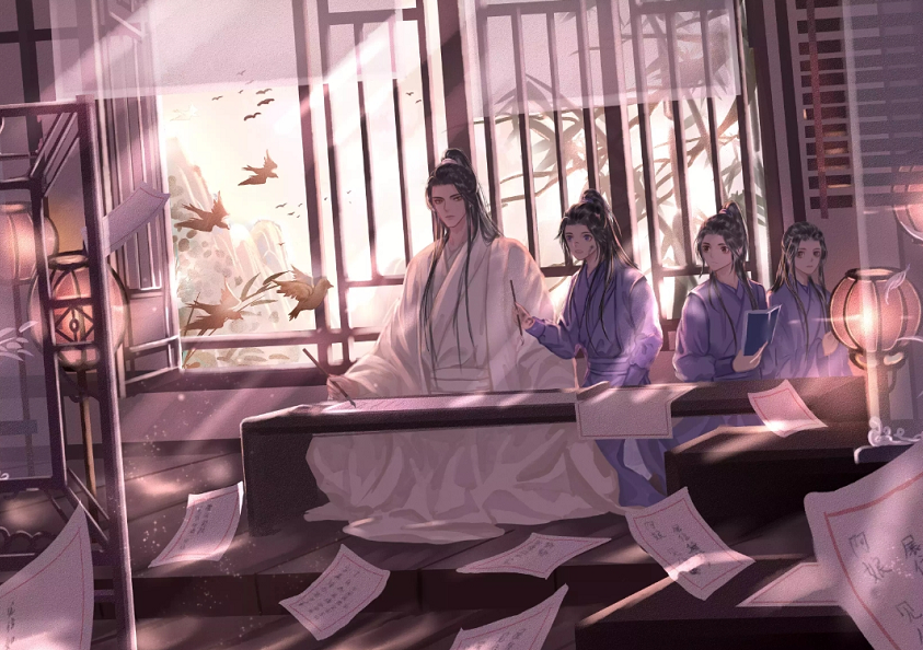 画师笔下的《二哈和他的白猫师尊》，画面清新，少年时光温馨惬意