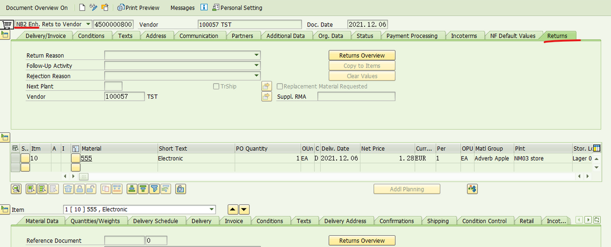 SAP MM 外部采购流程里的Advanced Return Management