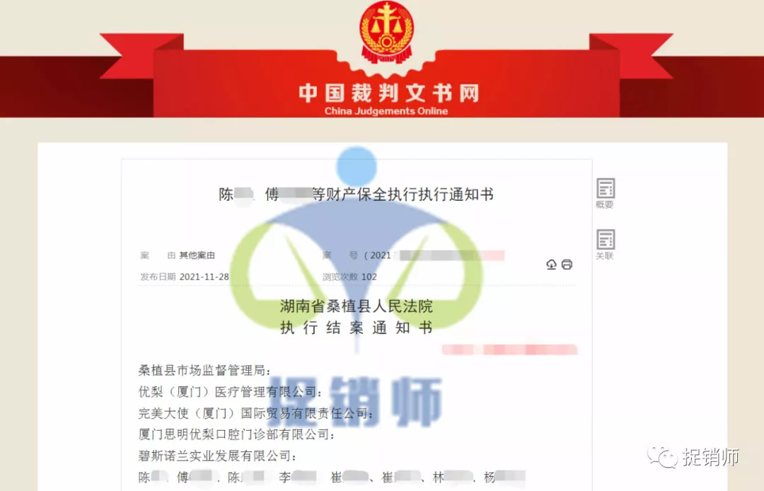优梨、完美大使、碧斯诺兰等公司及相关个人遭冻账9900万元,