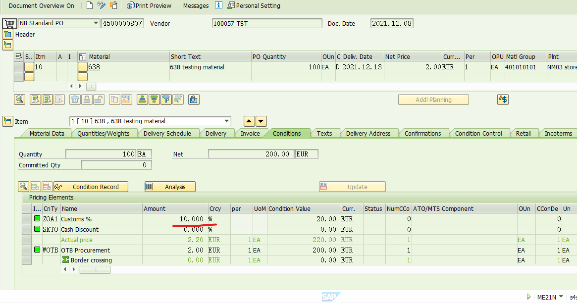 SAP MM 采购附加费计入物料成本之二