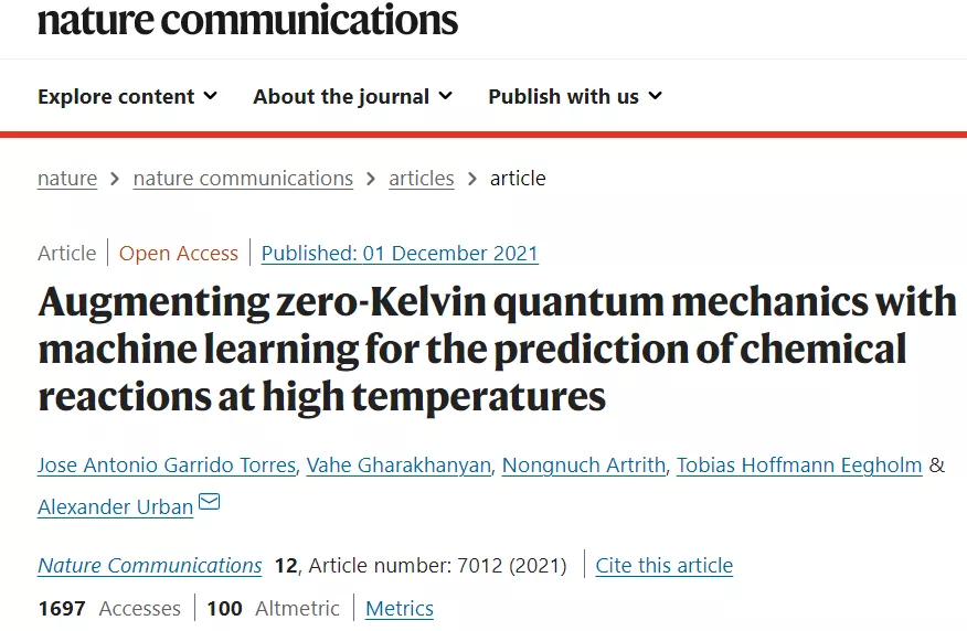 量子力学与机器学习相结合，预测高温下的化学反应