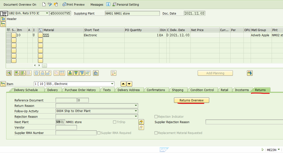 SAP MM 启用了Advanced Return Management之后采购订单上的一些变化