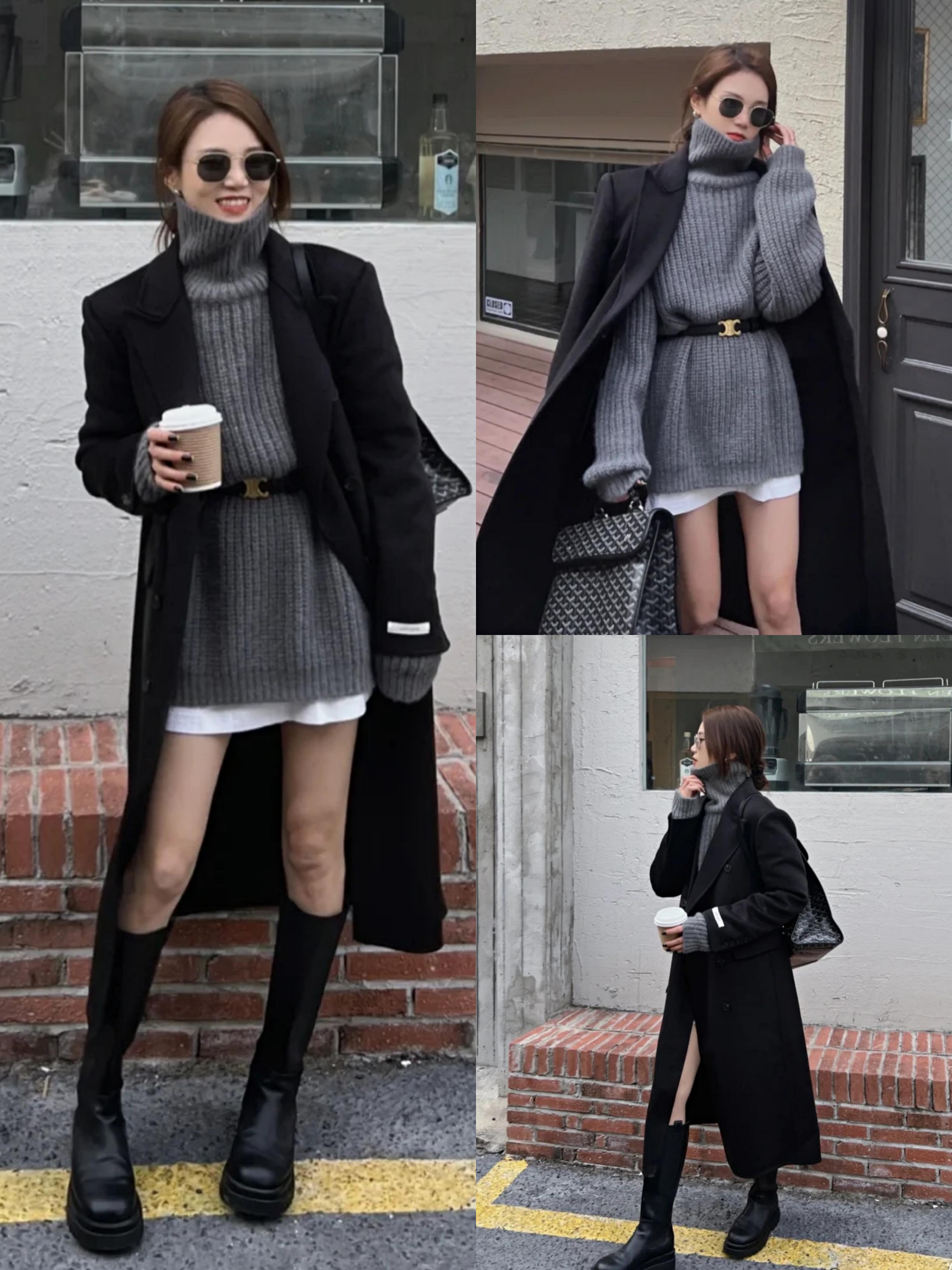 秋冬“灰+黑”太好看了！N组简约舒适的穿搭方式，不怕你不动心