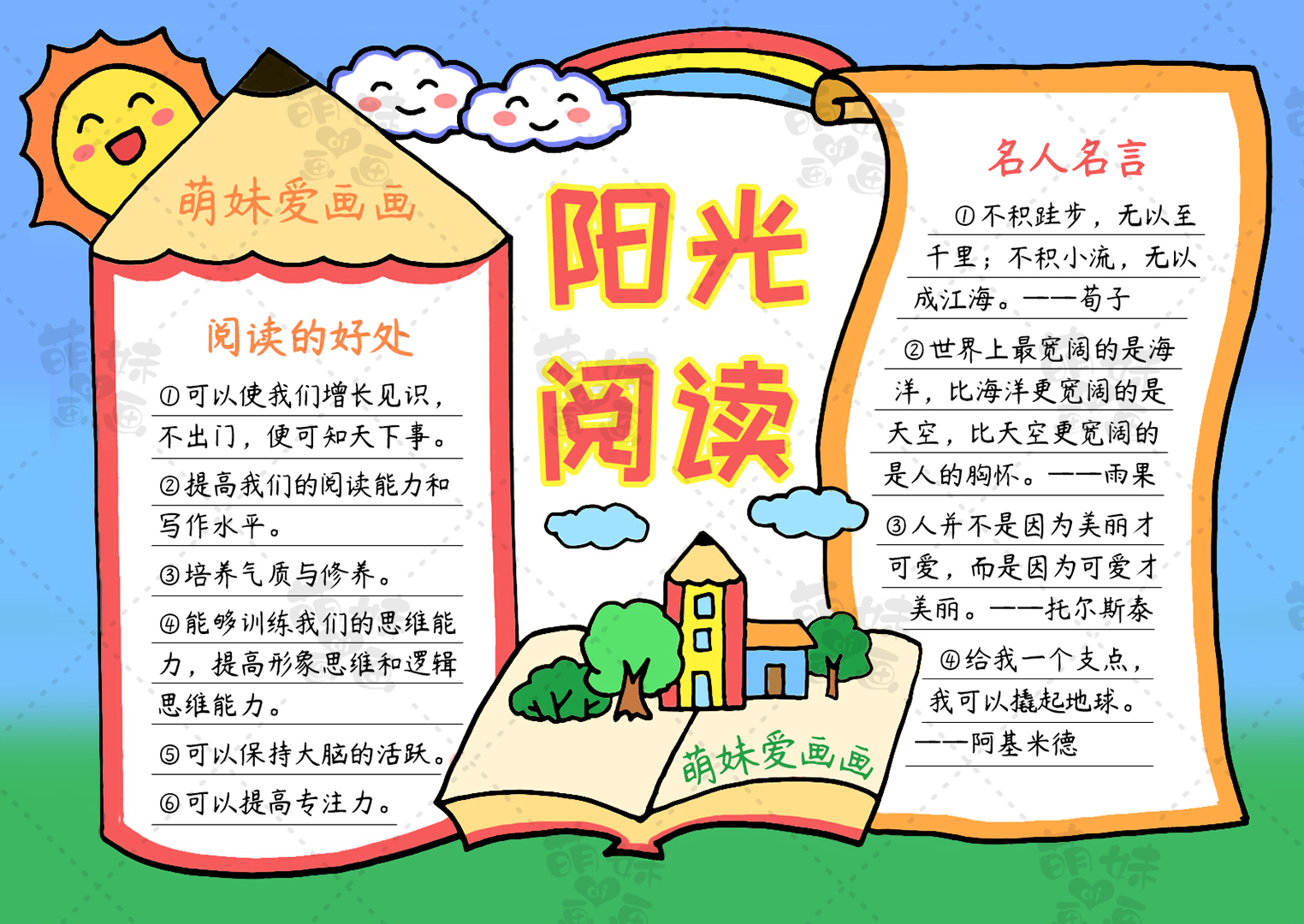 含文字内容的2023读书主题手抄报模板及主题画合集,简单又漂亮最新