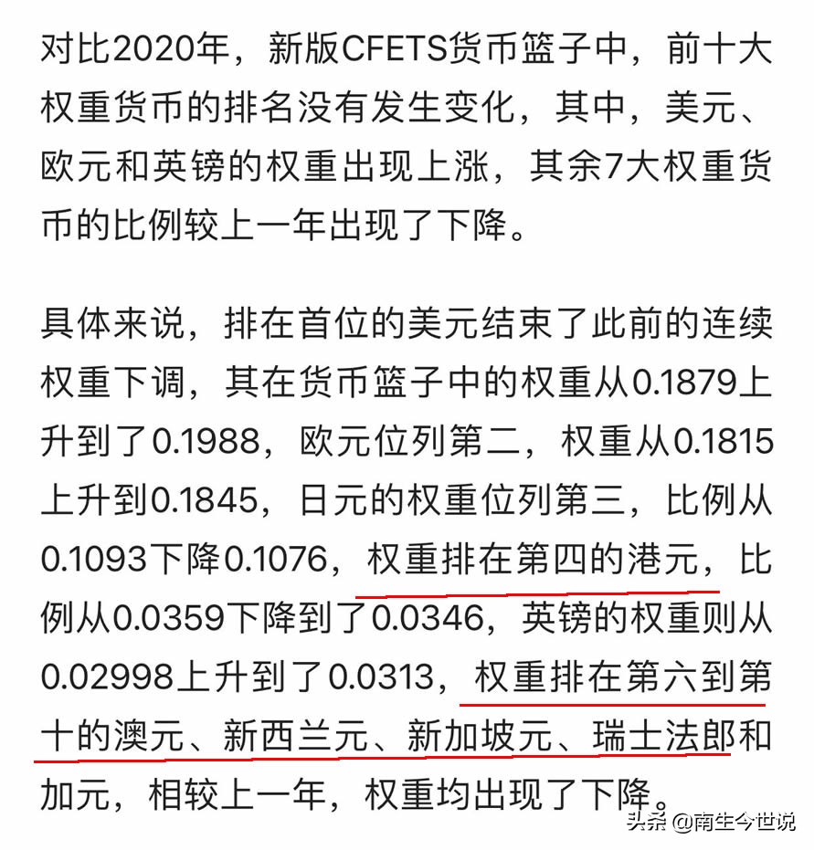 这是假消息！人民币指数“货币篮子”中，港币权重第四，澳元第六