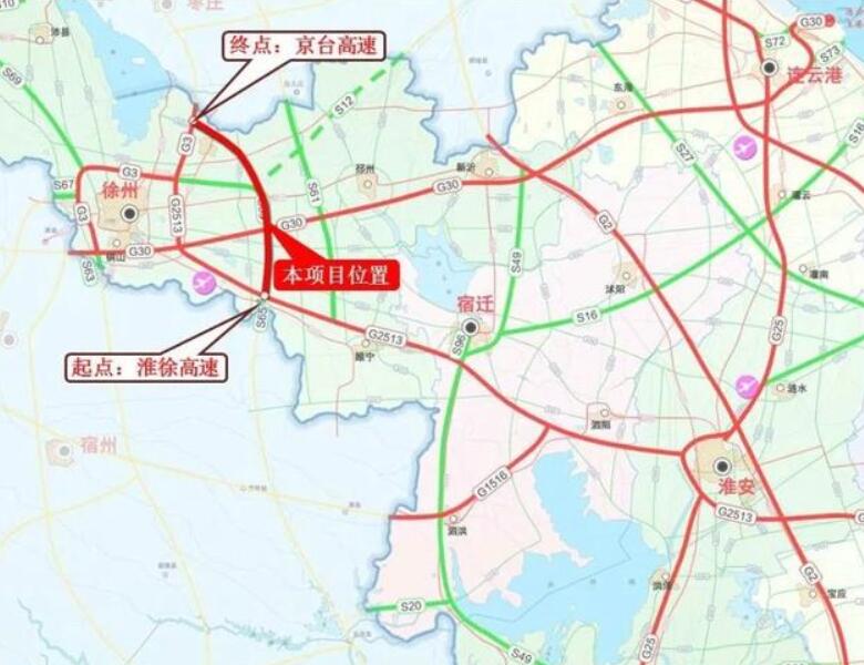 江苏建一条高速公路，长约63.697公里，双向6车道，就在徐州