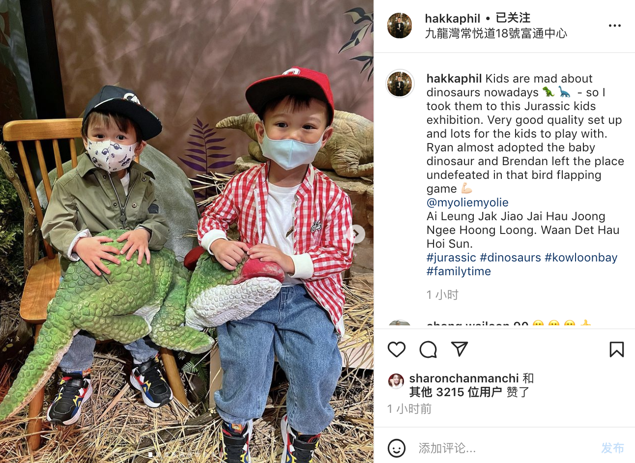 胡杏儿老公晒带娃日常，周末陪儿子游儿童展览，一人抱俩娃超有爱