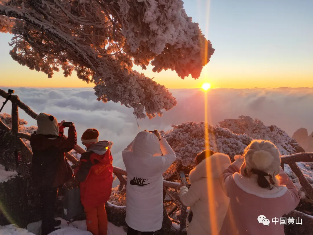 黄山雪后初霁,日出云海齐现美如仙境
