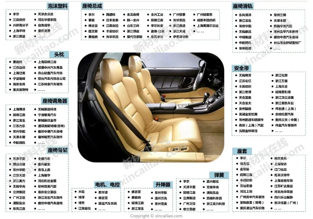 汽车产业链全景图（特斯拉、蔚来、小鹏、广汽、吉利、比亚迪）