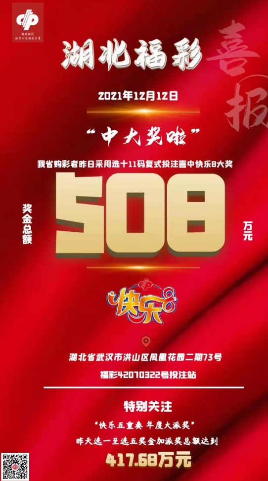 武汉彩民喜中快乐8“选十中十”大奖508万元