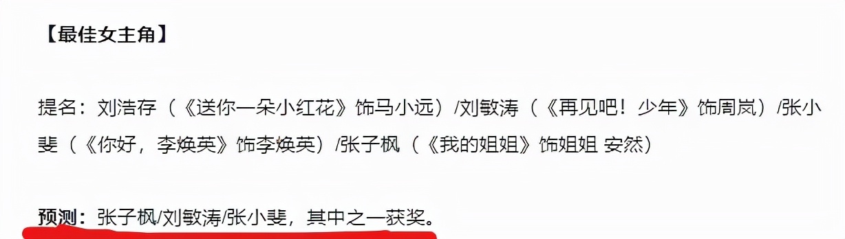 张子枫错失金鸡影后一脸不高兴？网友：本来就内向