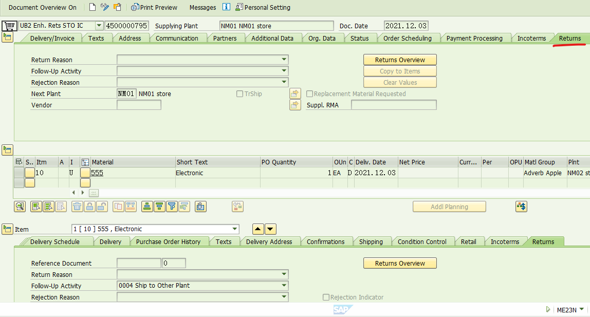 SAP MM 启用了Advanced Return Management之后采购订单上的一些变化