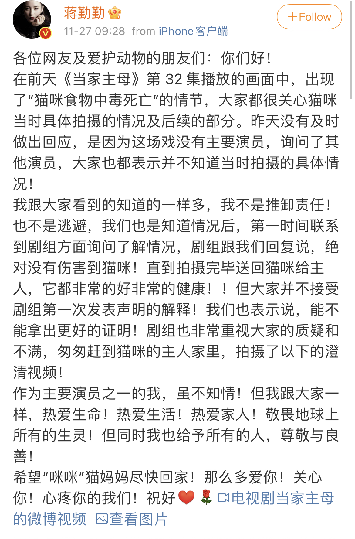 如何看待《当家主母》被质疑使用真猫拍摄死亡镜头，维护猫权的图片 -第5张